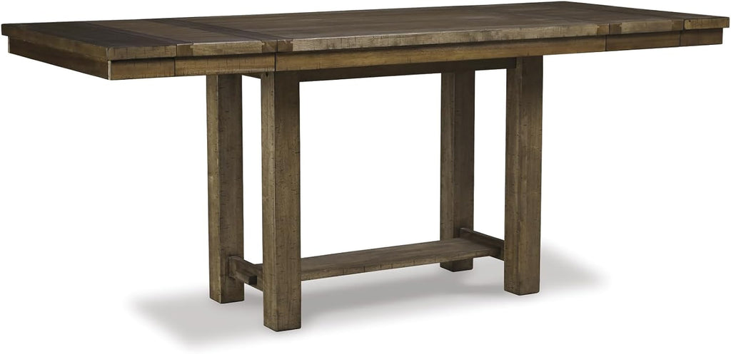 Signature Design by Ashley Moriville Rustic Farmhouse Counter Height Dining Extension Table, Separate Extension Leaves, Seats 8, Wood, 36' W x 86' D x 36' H, Brown