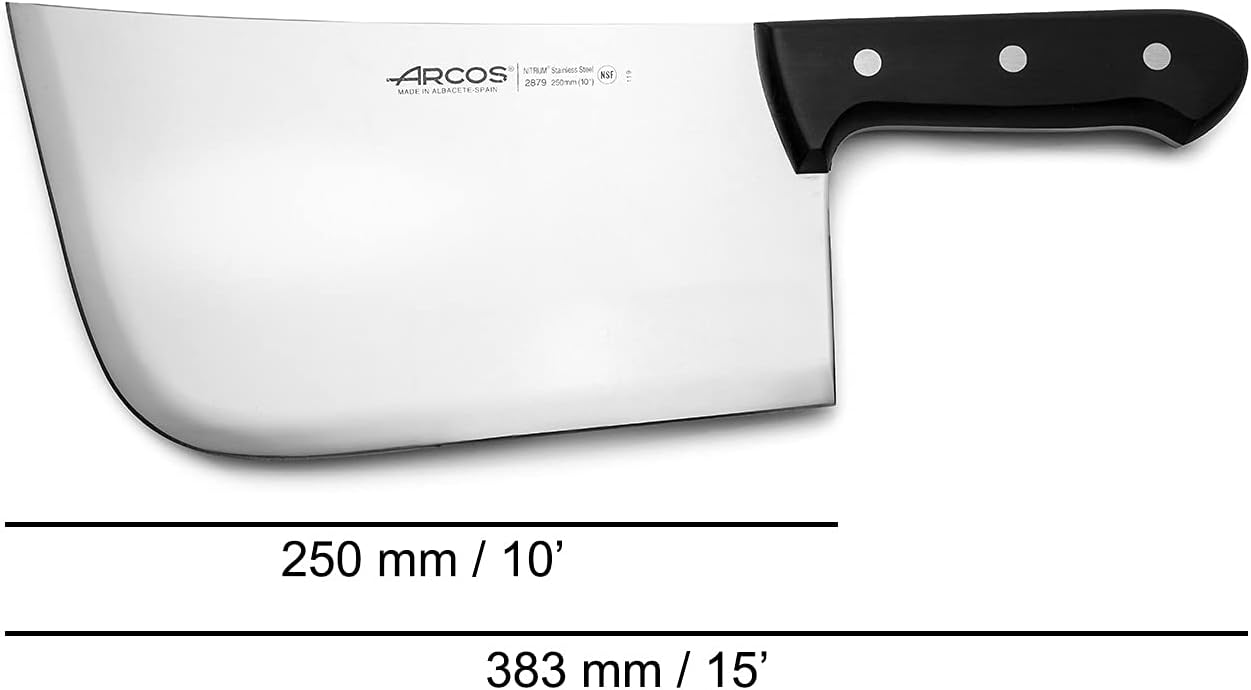 Arcos Cleaver Knife Butcher Knife - Nitrum Stainless Steel Blade 10' - Polyoxymethylene Handle (POM) in Black Color (7'') - Series Universal - Black Color