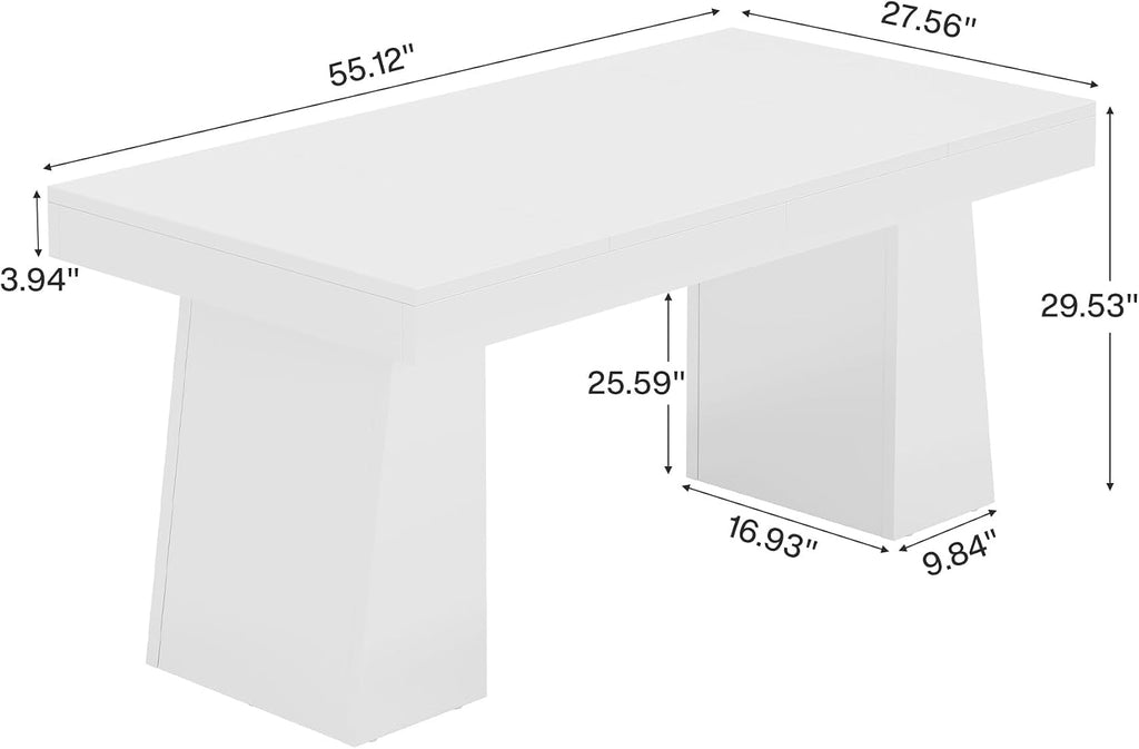 Tribesigns 55-Inch Dining Room Table for 4, Mid-Century Modern Dining Table with Double Pedstral, Rectangular Wood Kitchen Dinner Tables for Dining Room, Kitchen, Home, White (Only Table)