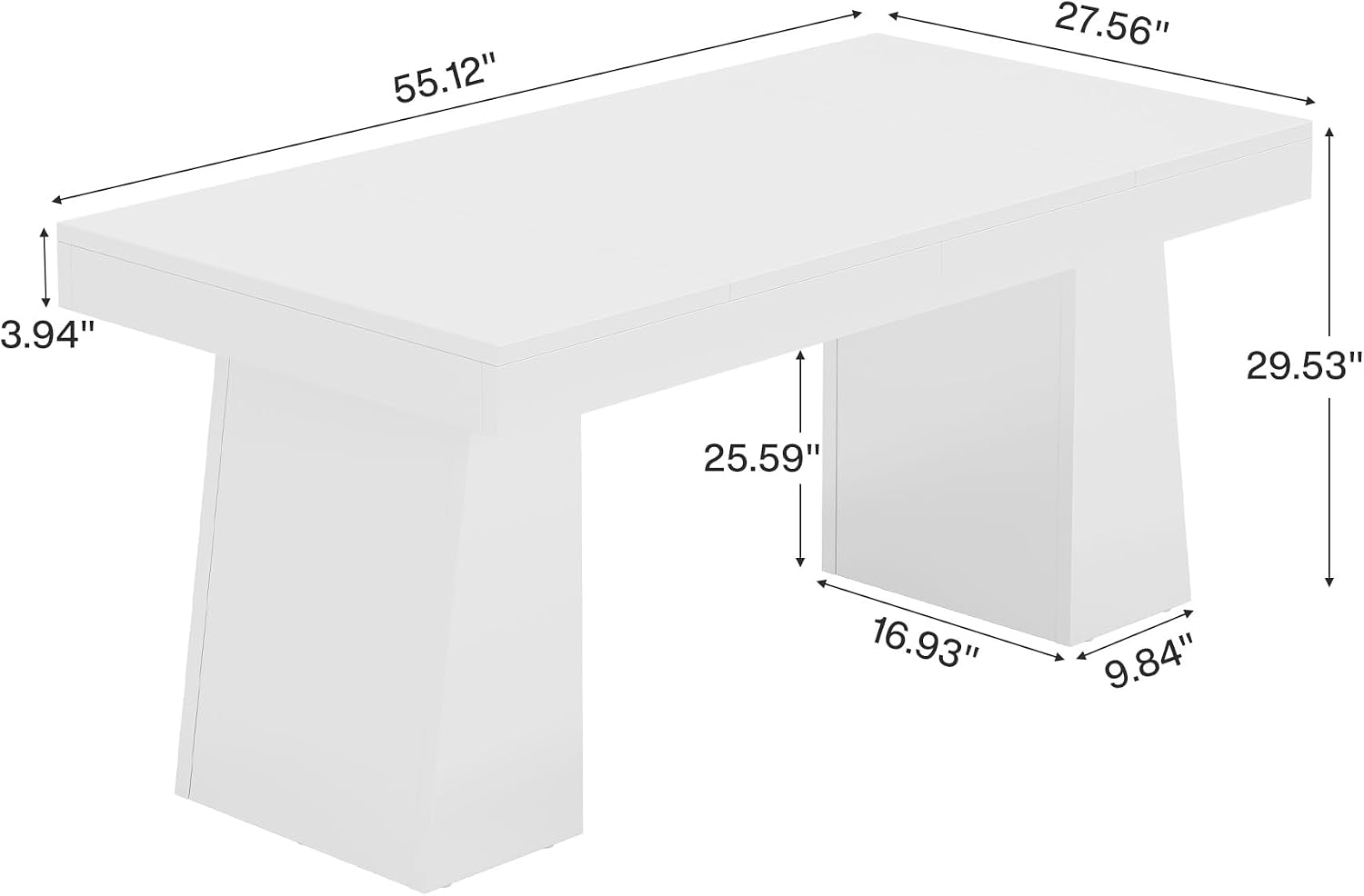 Tribesigns 55-Inch Dining Room Table for 4, Mid-Century Modern Dining Table with Double Pedstral, Rectangular Wood Kitchen Dinner Tables for Dining Room, Kitchen, Home, White (Only Table)