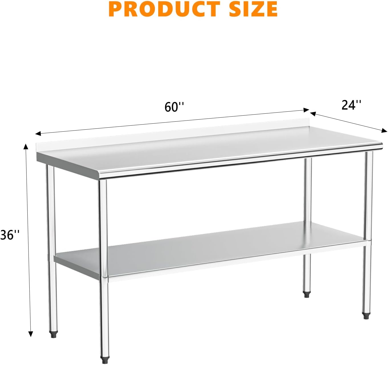 ROVSUN 60'' x 24'' Stainless Steel Table for Prep & Work,Commercial Worktables & Workstations, NSF Heavy Duty Metal Table with Adjustable UnderShelf & Backsplash for Kitchen,Restaurant,Home,Hotel