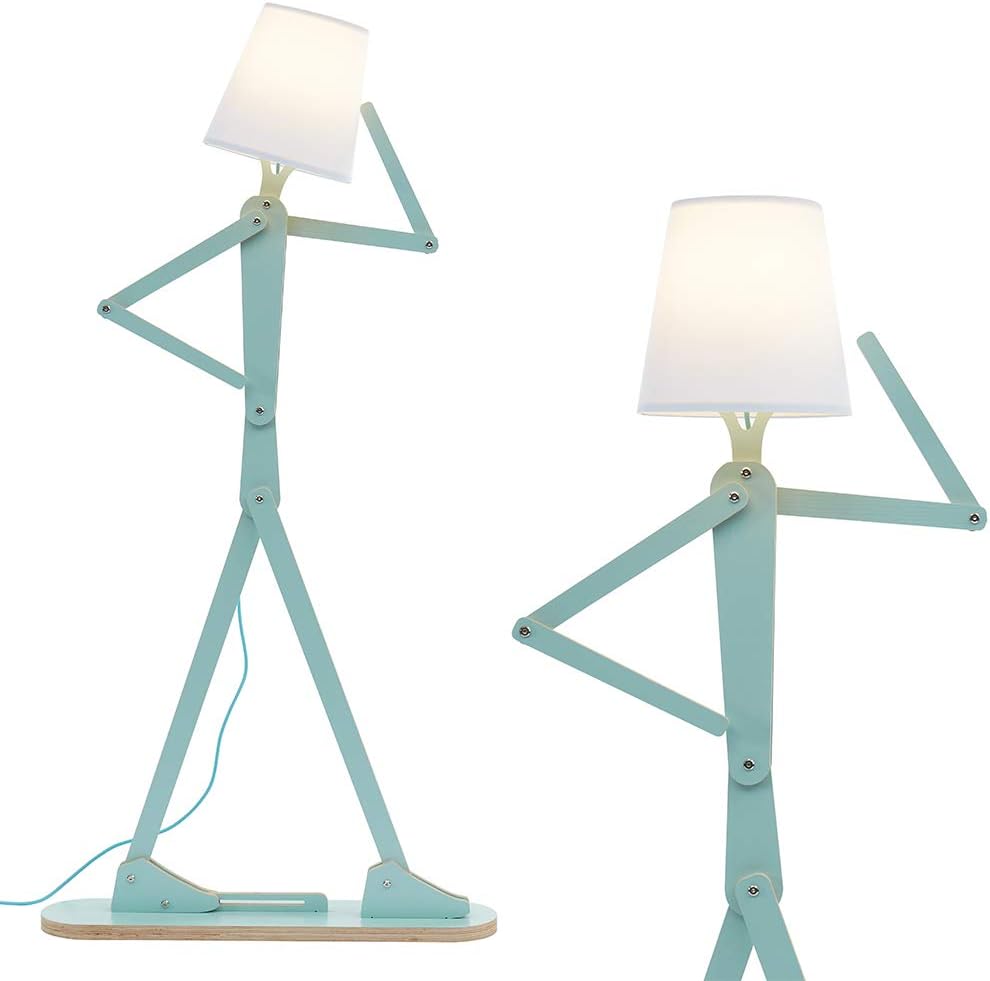 Cool Tall Decorative Floor Lamp Unique Aqua Blue Color Standing Adjustable Corner Reading Wood Lights for Living Room Kids Bedroom Office - LED Bulb Included (Green)