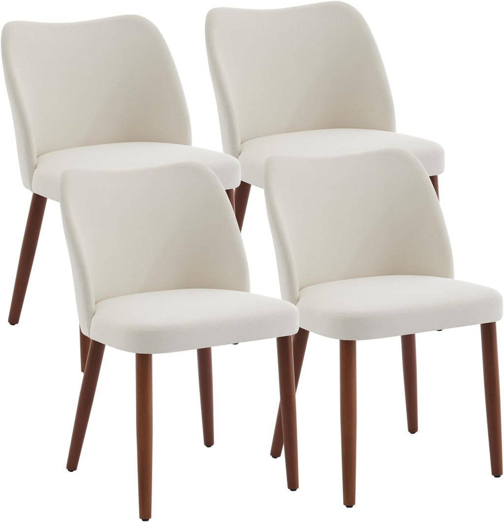 GarveeHome Linen Dining Chair Set of 4 Upholstered Fabric Dining Chair with Wood Legs, Wing Backrest, Wooden Kitchen Chairs with Thick Cushions, Leveling Feet for Dining Room, Living Room, White