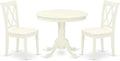 East West Furniture Antique 3-Piece Dining Set with Round Table in Linen White