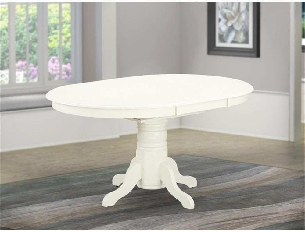 East West Furniture AVT-LWH-TP Avon Dining Room Table - an Oval kitchen Table Top with Butterfly Leaf & Pedestal Base, 42x60 Inch, Linen White