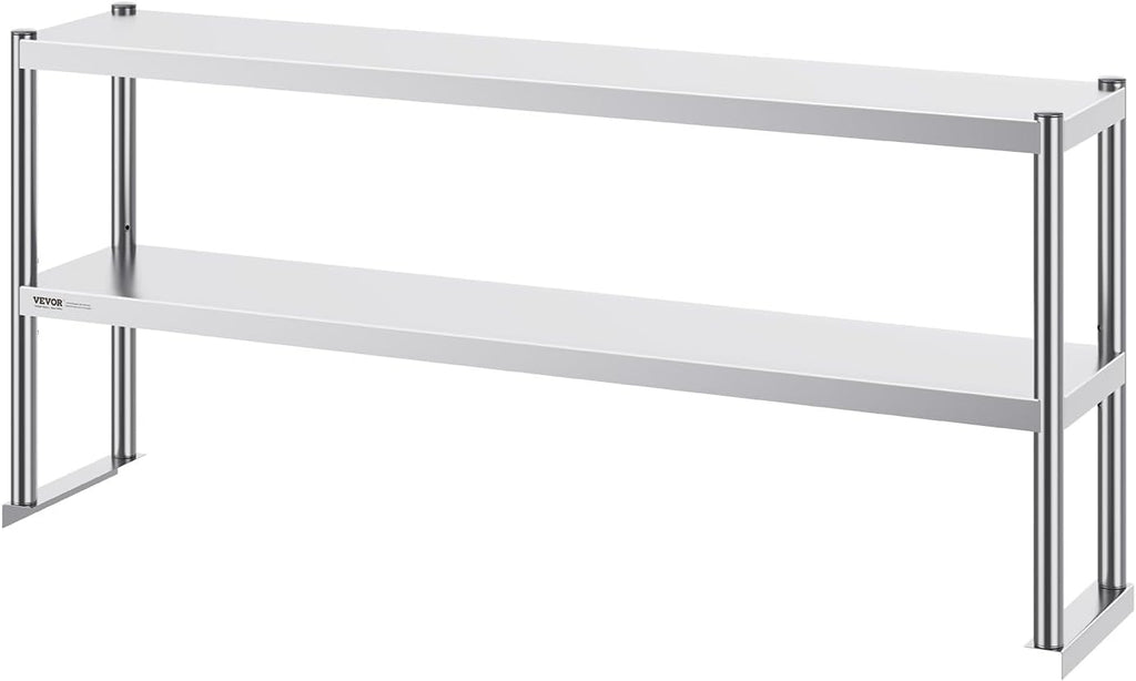 VEVOR Stainless Steel Overshelf, 12 x 60 Inch Double Deck Height Adjustable Prep Work Table for Kitchen, Restaurant and Workshop