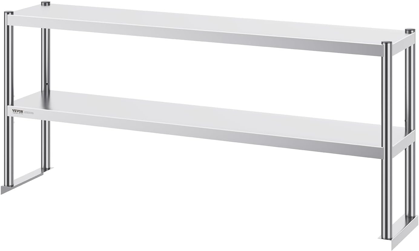 VEVOR Stainless Steel Overshelf, 12 x 60 Inch Double Deck Height Adjustable Prep Work Table for Kitchen, Restaurant and Workshop