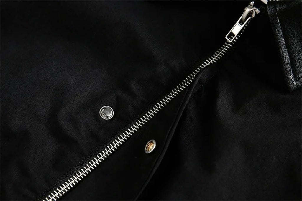 Fnfmrfmr Mens Black Cargo Jacket Spliced Rivet Retro Loose Lapel Long Sleeve Casual Outerwear
