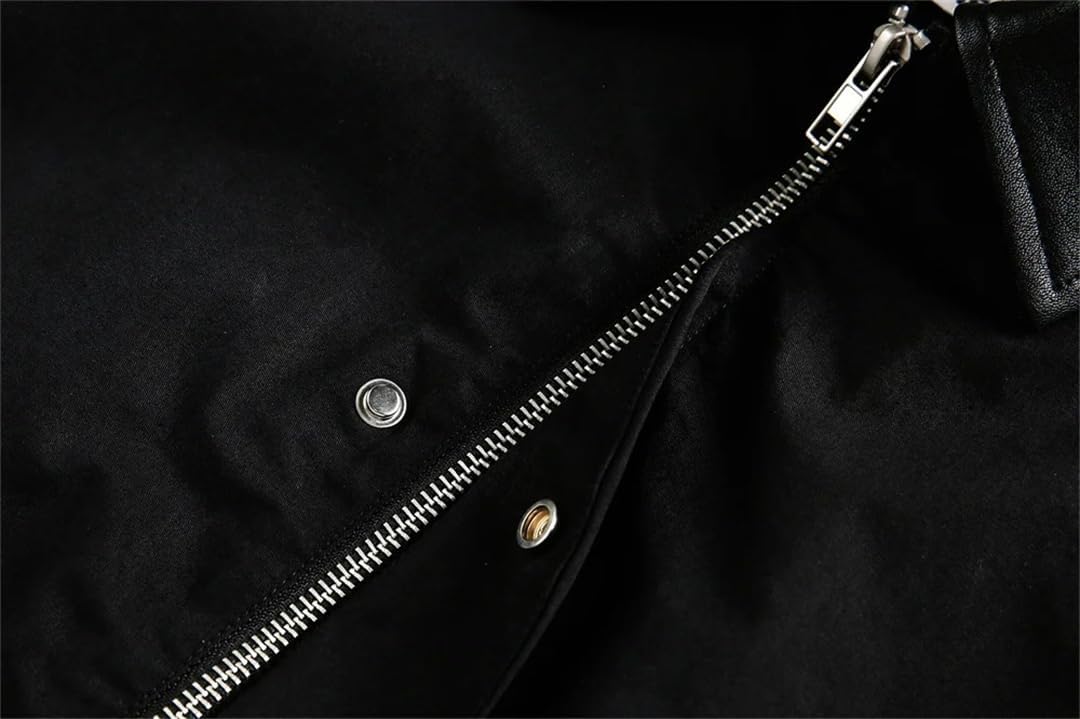 Fnfmrfmr Mens Black Cargo Jacket Spliced Rivet Retro Loose Lapel Long Sleeve Casual Outerwear