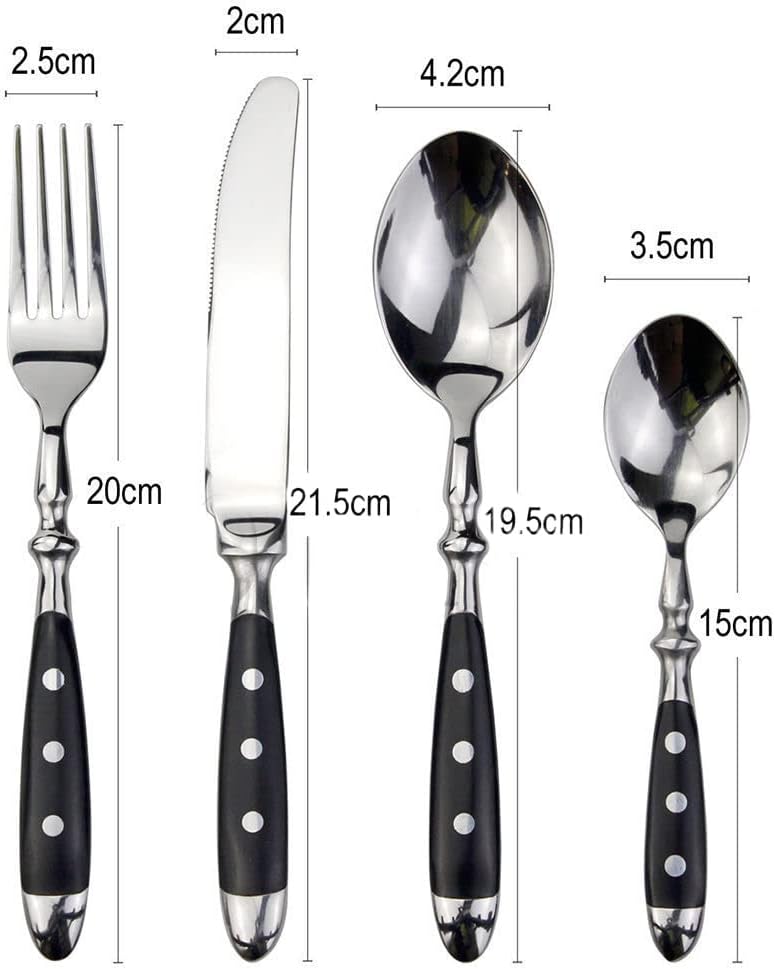 16-piece Flatware Set With Rivet Handle, 304 Stainless Steel Silverware Set,Black Polka Dot Kitchen Utensils Set, Mirror Polished, Dishwasher Safe, Suitable for 4 People (16pcs)