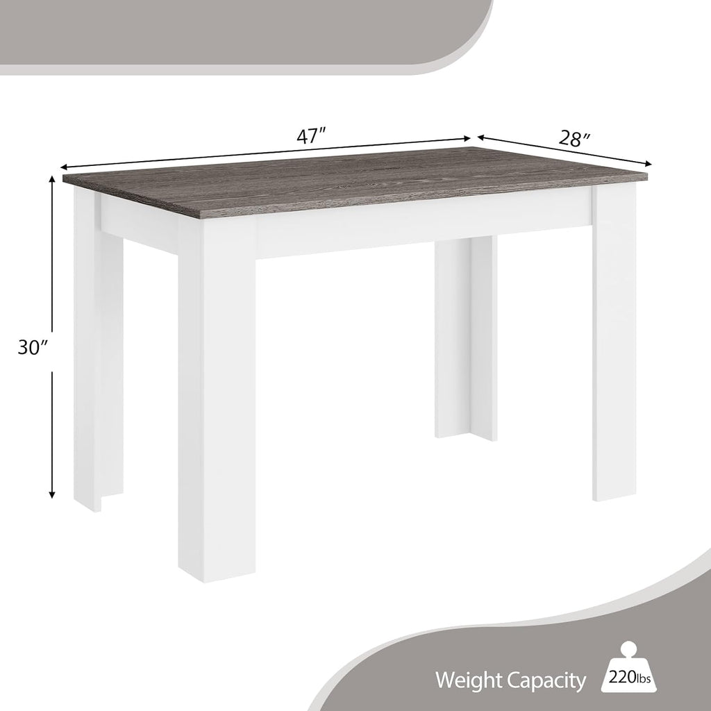 Giantex Wooden Dining Table, Modern Kitchen Table for 4, Rectangular Dinner Table for Kitchen, Dining Room, Living Room, Home Dinette Furniture, 47' L x 28' W x 30' H, (White & Dark Gray)