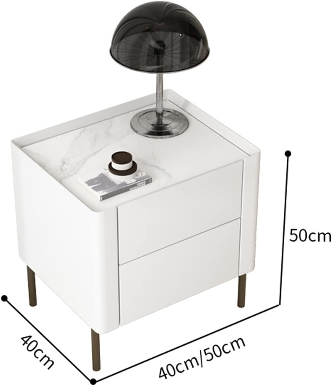 Bed side table Gray Nightstand 2 Drawers Large Capacity Wooden Bedside Table with Metal Legs Wear-resistant Rock Slate Countertop Nightstand for Bedroom Living Room Night stand ( Size : L40xD40xH50cm