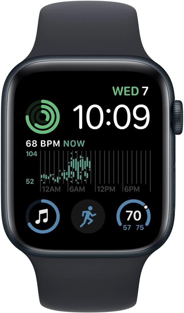 Apple Watch SE (2nd Gen) (GPS, 44mm) - Midnight Aluminum Case with Midnight Sport Band, S/M (Renewed)