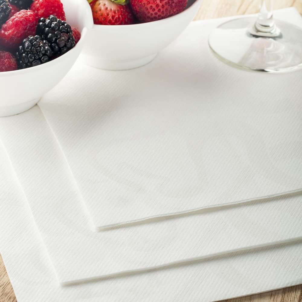 Restaurantware Luxenap 15.75 Inch Disposable Napkins 600 Soft Linen Like Napkins - Absorbent Air Laid White With Vintage Pattern Paper Cloth Like Napkins Pre-folded For Dinner Party Guests