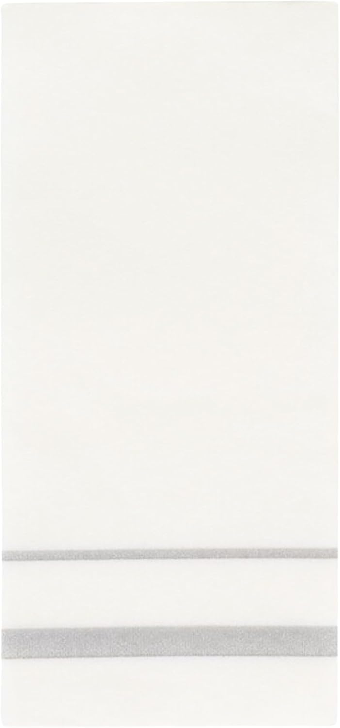 White Cloth Like Dinner Napkins with Silver Border - 1/6 Fold 12'x16' Single Use Linen Feel Disposable Guest Towels, Absorbent, Soft, Elegant, Bathroom Hand Towel, Party, Weddings, Tablesetting (240)