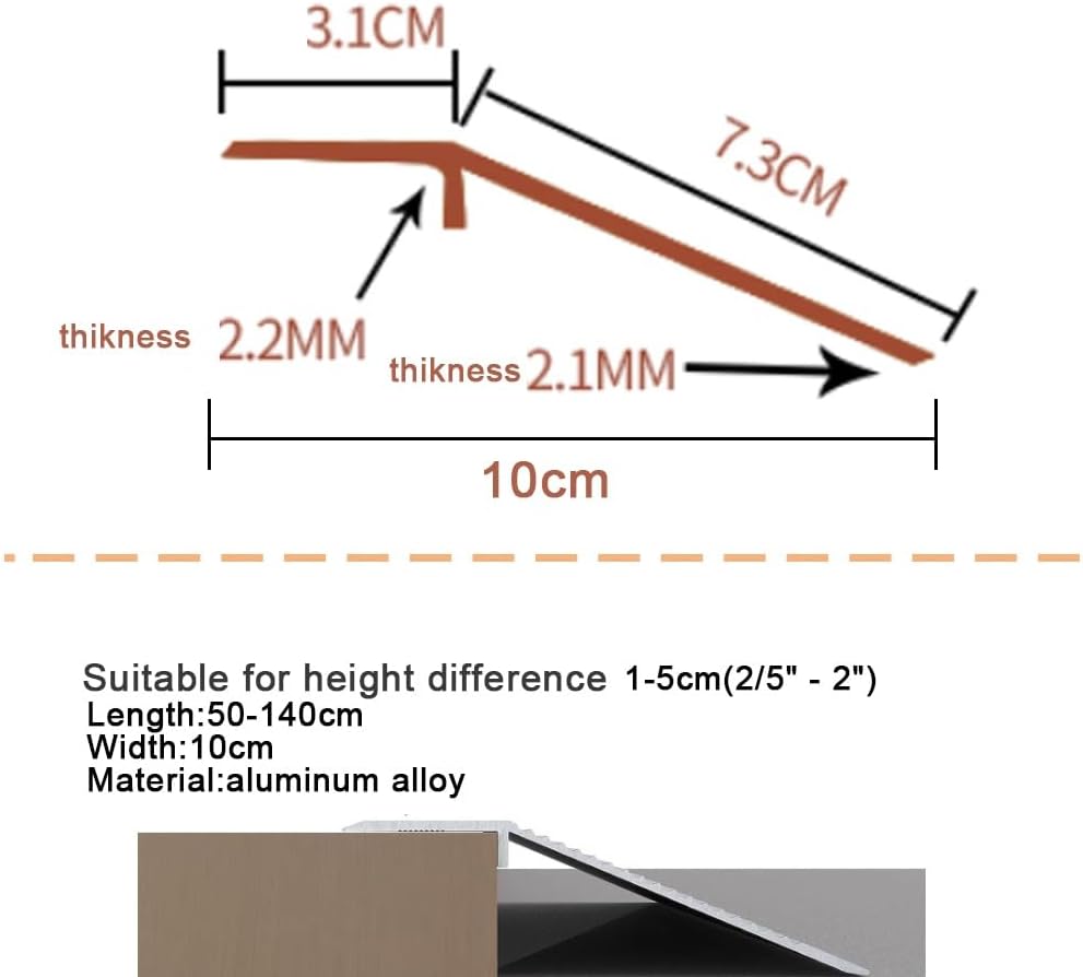 Stainless Steel Threshold Strip,Cover Strips, 36'' 40'' Floor Transition Strip Aluminum, Height Between 2/5'-2', Flooring Edge Trim, Threshold Ramp, Cover Strips Joins Floor Gap(Gold,L120cm/4ft)