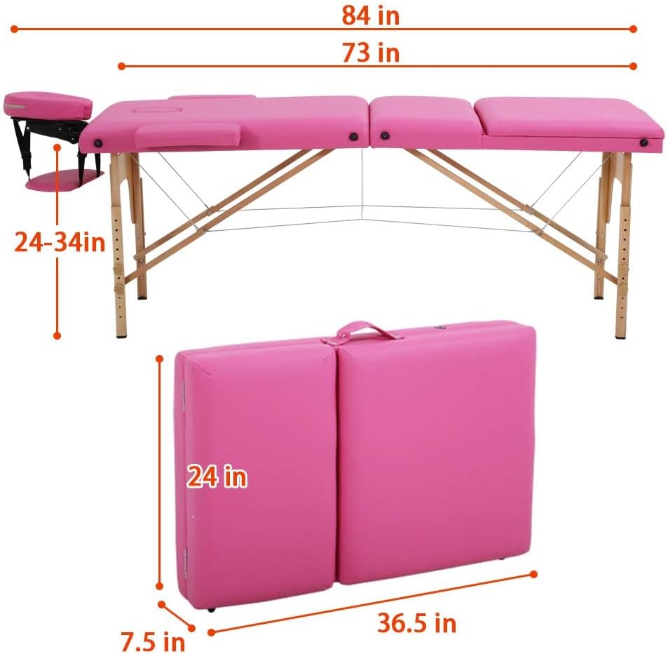 BestMassage Massage Bed Portable Massage Table 24 inch Wide Lash Bed Height Adjustable 3 Folding Spa Table with Non-Woven Bag for Spa Footmassage Facial CareSpa Tattoo