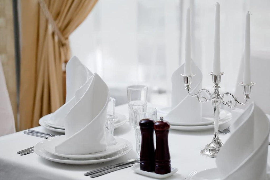 96 pieces Milliken White Dinner Napkins for Banquets & Restaurants, Commercial Grade 100% Polyester with Soft Cotton Touch, 20'x20', Made in USA, Bulk Packed