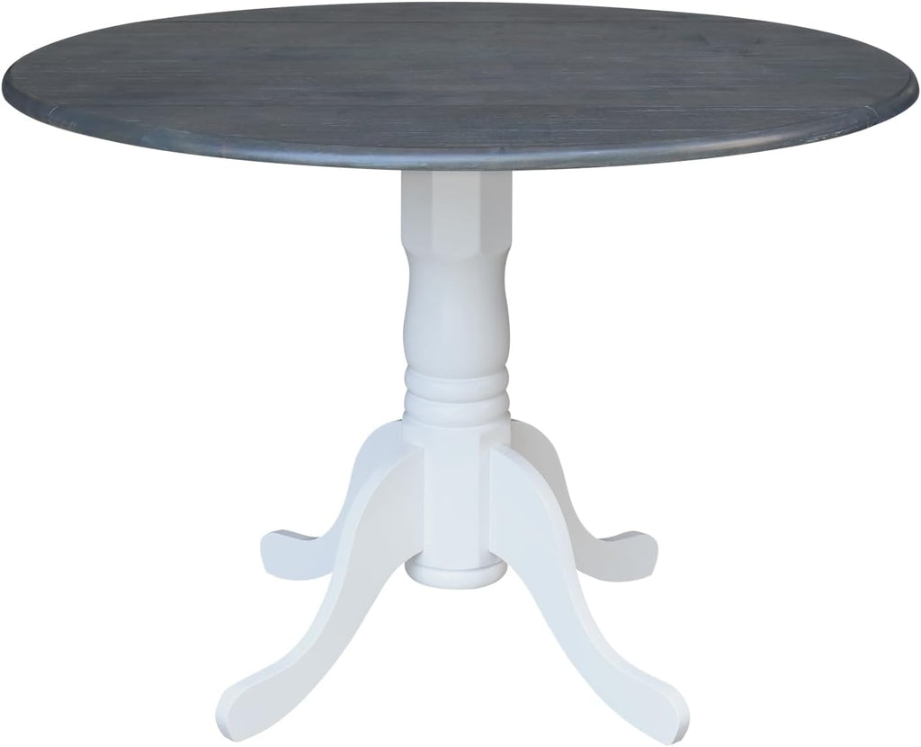 International Concepts Inch Dual 42 Drop Leaf Dining Table, White/Heather Gray