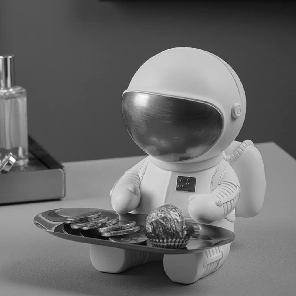 Creative Astronaut Key Tray Resin Sculpture Desktop Storage Tray Coffee Table Decoration Valet Tray for Living Room Bedroom Bedside Table (Black 11 * 18cm)
