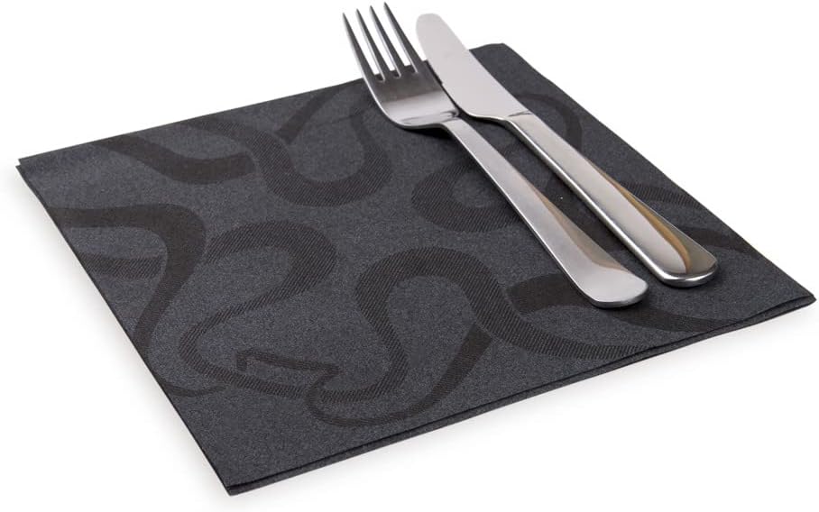 Restaurantware Luxenap 15.75 Inch Disposable Napkins 600 Soft Linen Like Napkins - Absorbent Air Laid Black With Vintage Pattern Paper Cloth Like Napkins Pre-folded For Dinner Party Guests