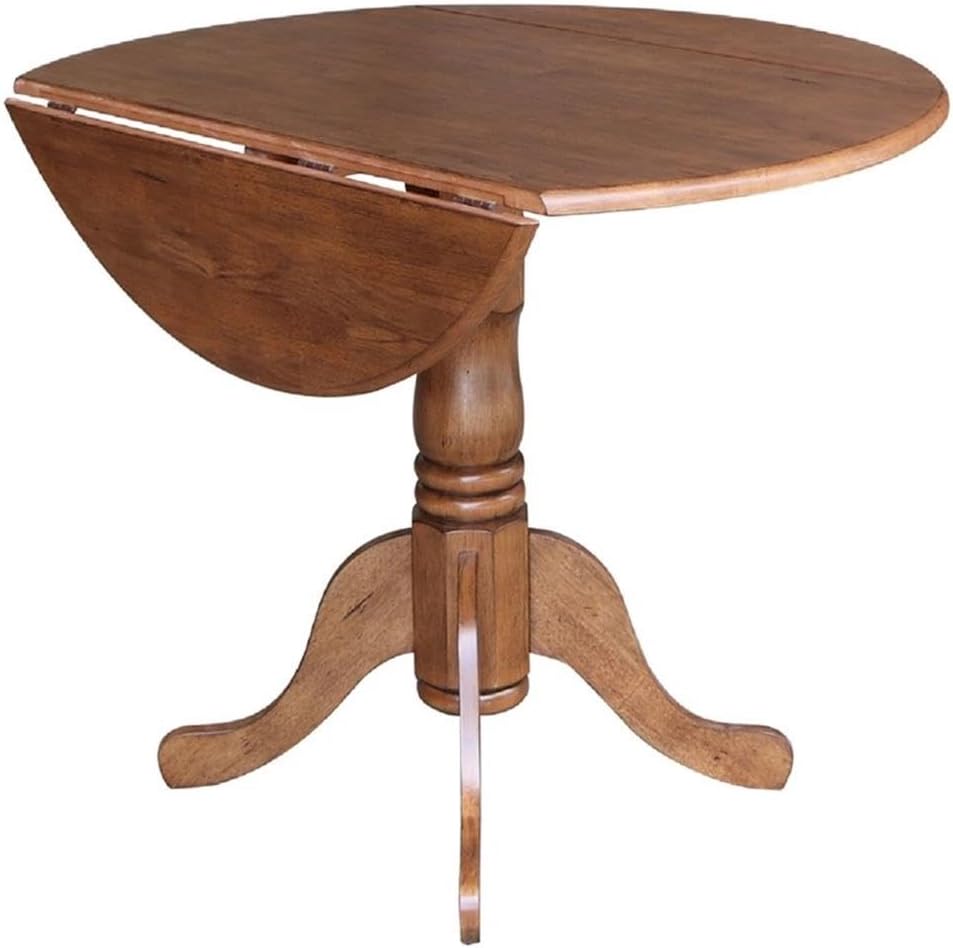 IC INTERNATIONAL CONCEPTS 42' Round Solid Wood Dual Drop Leaf Pedestal Table in Oak Finish