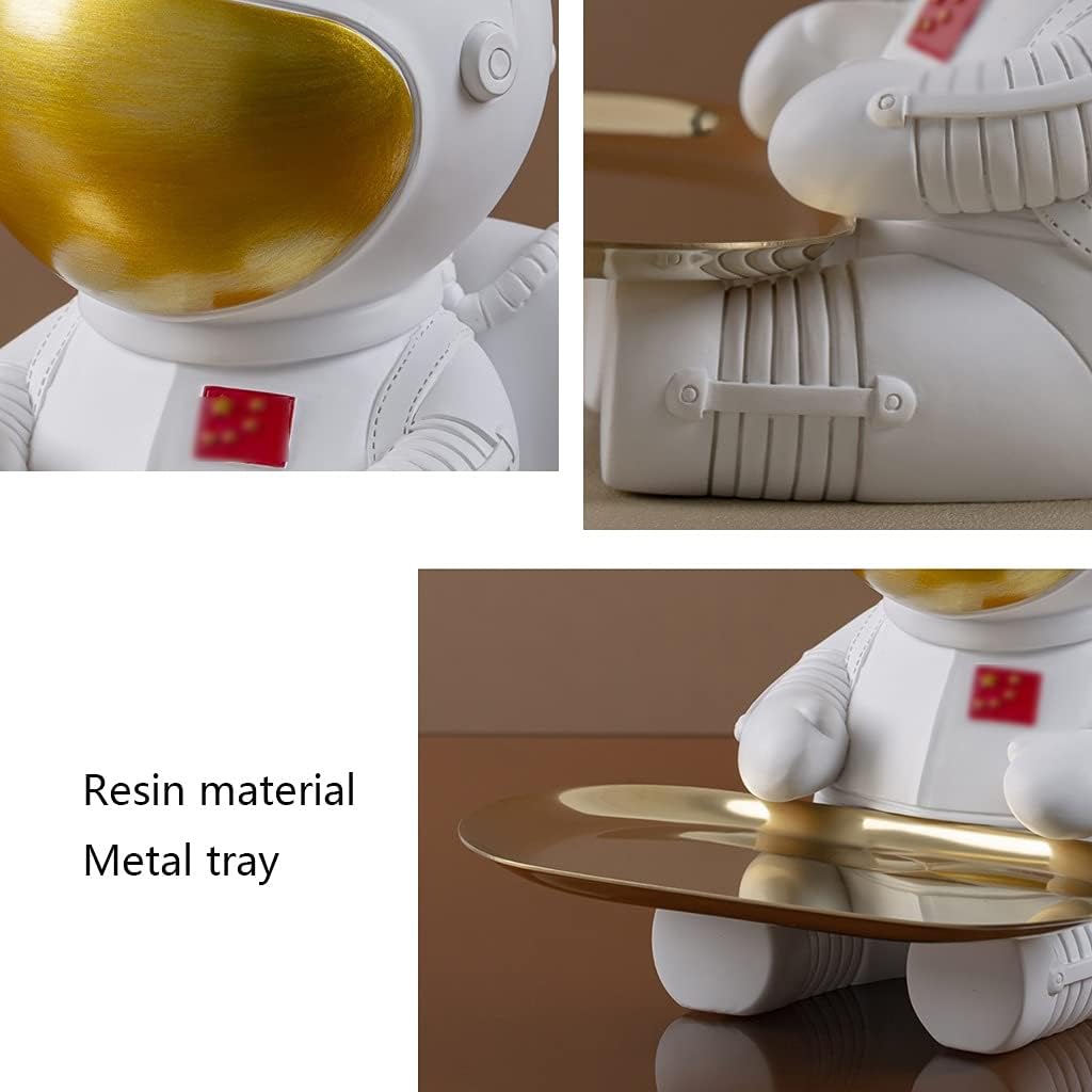 Creative Astronaut Key Tray Resin Sculpture Desktop Storage Tray Coffee Table Decoration Valet Tray for Living Room Bedroom Bedside Table (Black 11 * 18cm)