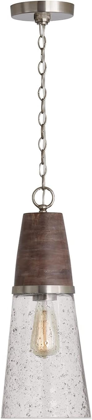 Capital Lighting 340511HN Connor Mid-Century Wood & Glass Cone Pendant, 1-Light 100 Watts, 20' H x 8' W, Black Wash/Matte Nickel