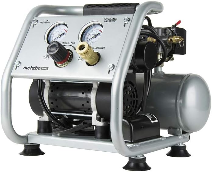 Metabo HPT Quiet Air Compressor, Portable 1 Gallon Oil-Free Air Compressor, Ultra-Quiet Operation at 59 dB, Universal Quick Coupler for Fast Tool Changes, Compact and Lightweight, EC28M