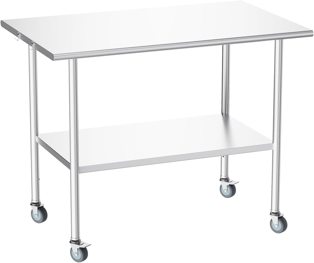Atelicf All-Stainless Steel Prep Table, 30 X 48 Inch, with Casters and Adjustable Undershelf, Heavy-Duty Build for Outdoor Use,Restaurants,Hotels,Workshops,Kitchens,Gardens, and Garages