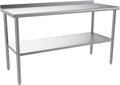 ROVSUN 60'' x 24'' Stainless Steel Table for Prep & Work,Commercial Worktables & Workstations, NSF Heavy Duty Metal Table with Adjustable UnderShelf & Backsplash for Kitchen,Restaurant,Home,Hotel