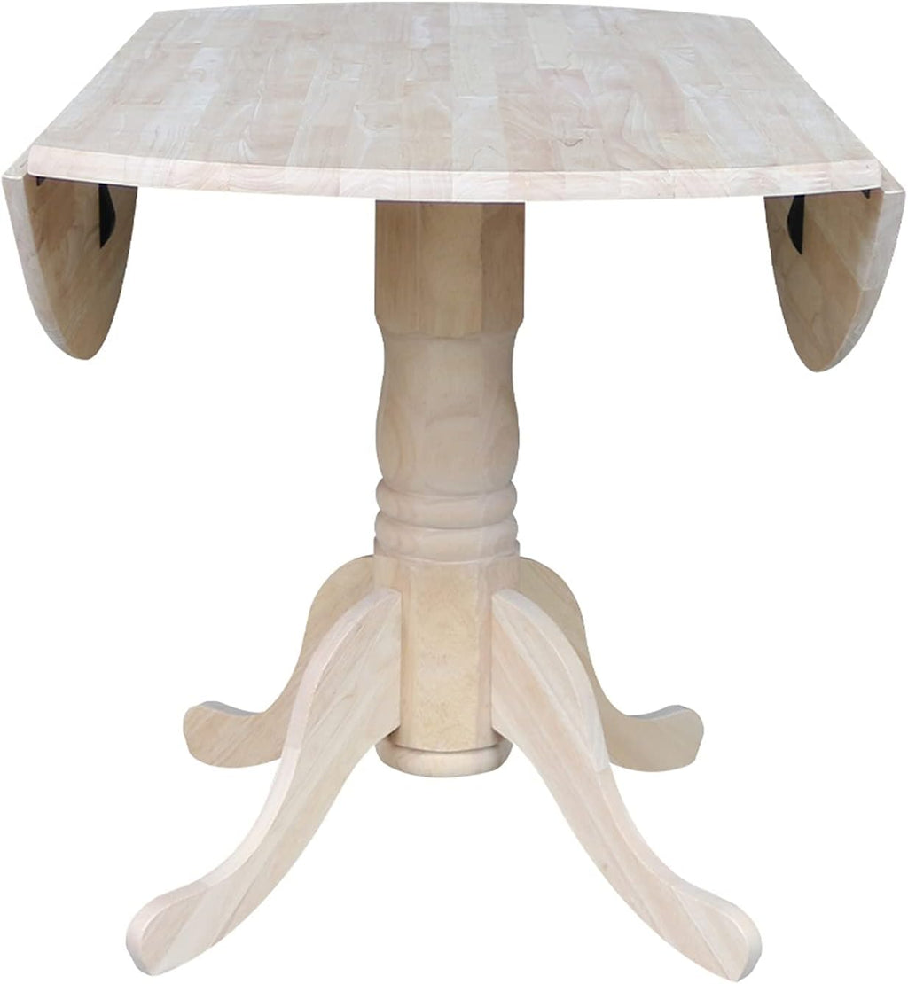 IC International Concepts, Round Dual Drop Leaf Pedestal Dining Table, Solid Real Wood, Sturdy Parawood, Dimensions 42'D x 42'W x 29.5'H, 40lbs Capacity, Paint/Stain Ready, Unfinished