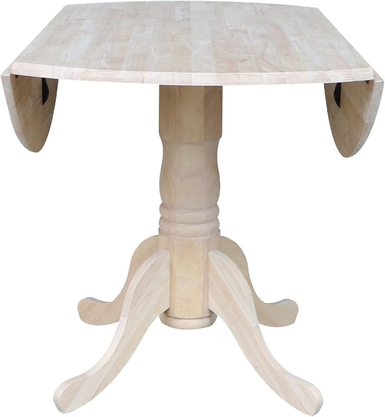 IC International Concepts, Round Dual Drop Leaf Pedestal Dining Table, Solid Real Wood, Sturdy Parawood, Dimensions 42'D x 42'W x 29.5'H, 40lbs Capacity, Paint/Stain Ready, Unfinished