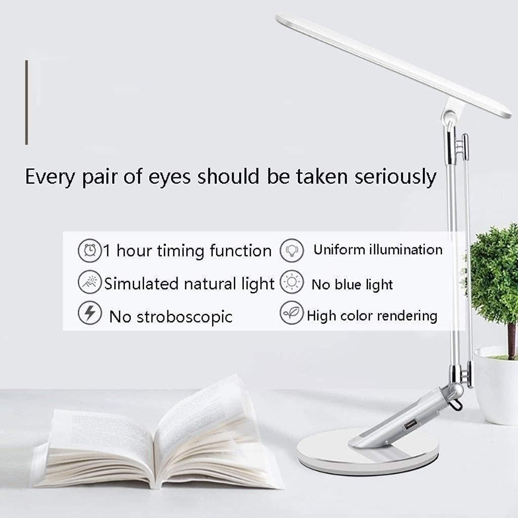 Desk Lamp 7-Speed Dimming Desk Lamp LED USB Interface Table Bedroom Office Study Reading with Eye Protection Lamps Eye Care(Silver)