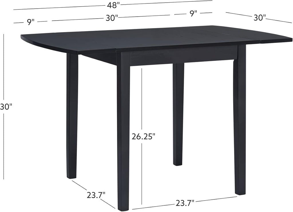 Linon Torino Black Wood 30' Square Drop Leaf Table - 30' X 48' Fully Extended