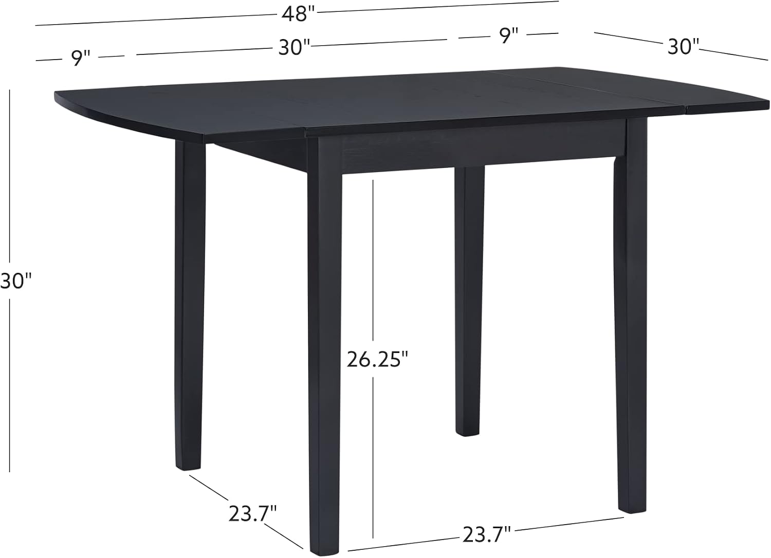 Linon Torino Black Wood 30' Square Drop Leaf Table - 30' X 48' Fully Extended