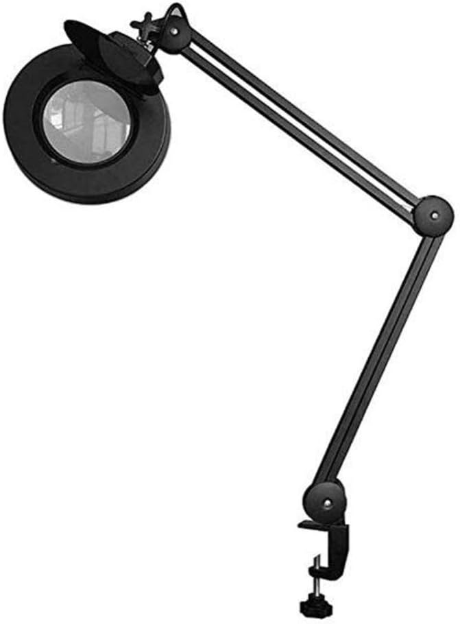 Led 5X Magnifying Glass Clamp Lamp,Daylight Bright Lighted Lens,Adjustable Swivel & Swing Arm Magnifier Table Lamp Light for Beauty Cosmetic Tattoo Manicure