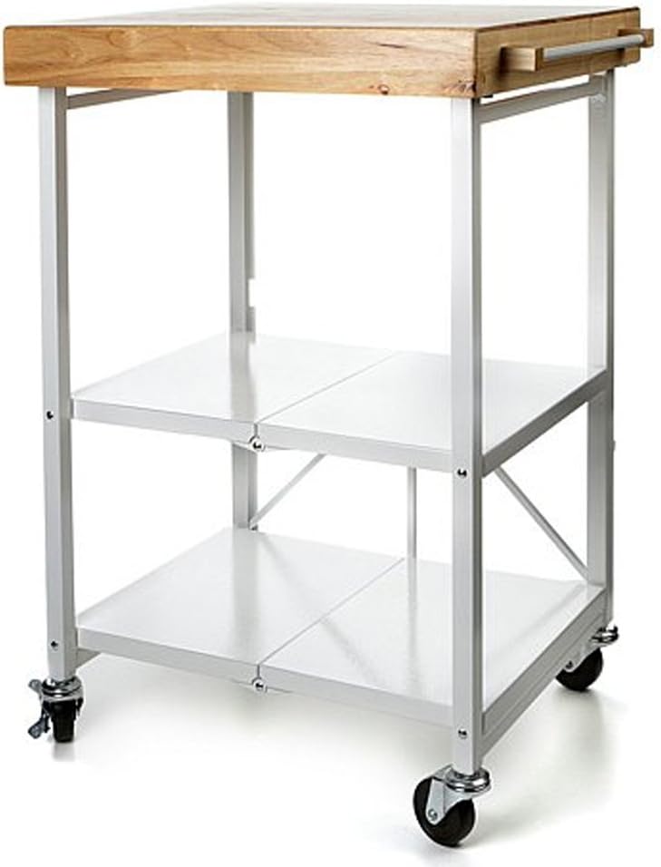 Origami Foldable Kitchen Island Cart, Rolling Storage Table Organizer with Wheels, White
