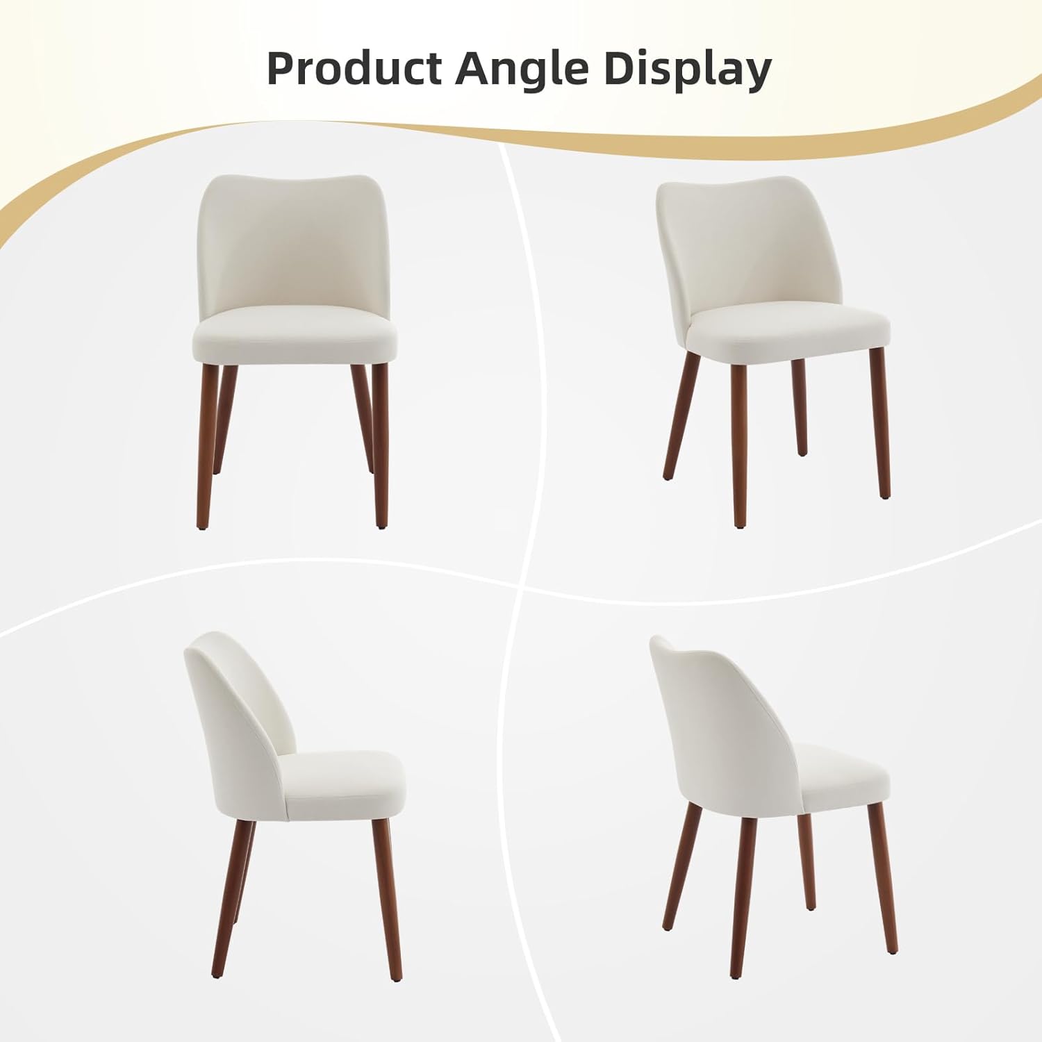 GarveeHome Linen Dining Chair Set of 4 Upholstered Fabric Dining Chair with Wood Legs, Wing Backrest, Wooden Kitchen Chairs with Thick Cushions, Leveling Feet for Dining Room, Living Room, White