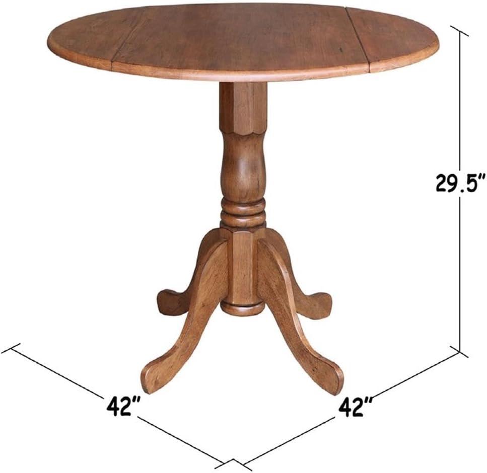 IC INTERNATIONAL CONCEPTS 42' Round Solid Wood Dual Drop Leaf Pedestal Table in Oak Finish