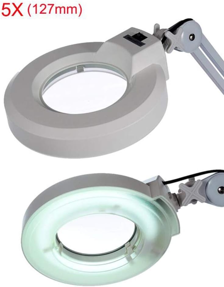 5X/8X LED Magnifying Lamp with Clamp,Super Bright Magnifier Glass Lamp, Full Daylight Lens with Adjustable Swivel Arm Light for Desk Table Task Craft Or Workben (White(8X))