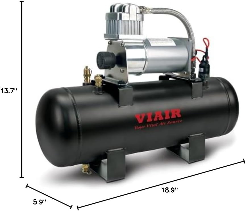 VIAIR 150 PSI High-Flow Air Source Kit | Portable On Board Air Compressor with 2 Gallon Tank for Truck, Air Horns, Suspension, Air Locker, Black
