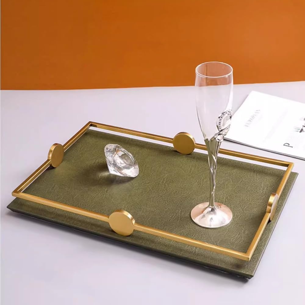 Serving Tray for Coffee Table, Decorative Ottoman Tray, Rectangular Leather Tray for Living Room, Bed, Dressing Table(Small)