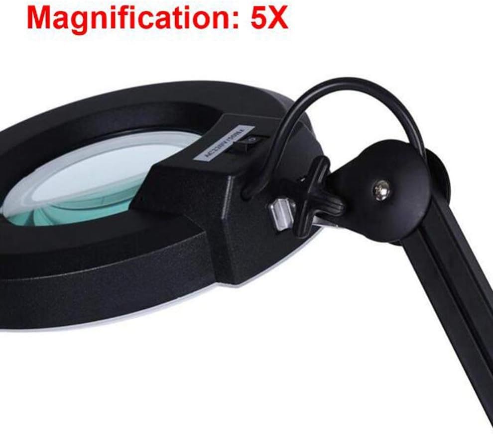5X/8X LED Magnifying Lamp with Clamp,Super Bright Magnifier Glass Lamp, Full Daylight Lens with Adjustable Swivel Arm Light for Desk Table Task Craft Or Workben (Black(5X))
