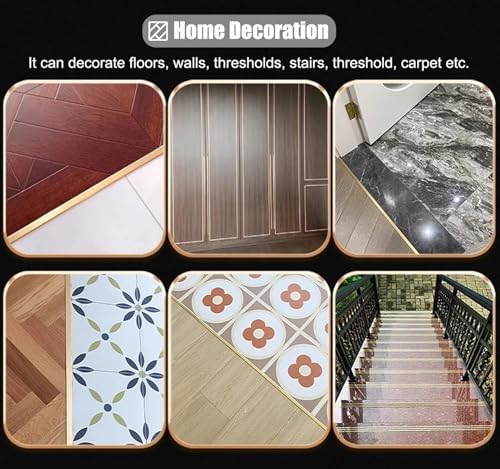 Brushed Brass Floor Transition Strip - Metal Edge Gap Bar for Doorways, Tile/Wood Seam Ramp, Durable Rectangle Transition Solution for Solid Floors