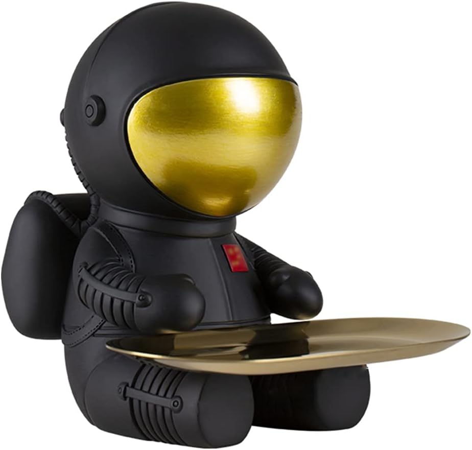 Creative Astronaut Key Tray Resin Sculpture Desktop Storage Tray Coffee Table Decoration Valet Tray for Living Room Bedroom Bedside Table (Black 11 * 18cm)