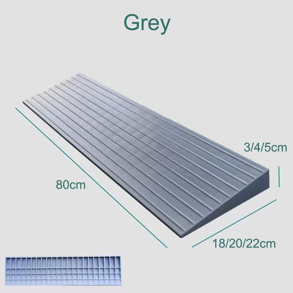 Rubber Threshold Ramp 2 Inch Rise, Lightweight Wheelchair Ramp, Kerb/Curb Ramps for Doorway Sweeping Robot Pet, with Anti-Slip Surface(Silver,80 * 18 * 3cm(31 * 7 * 1.2in))