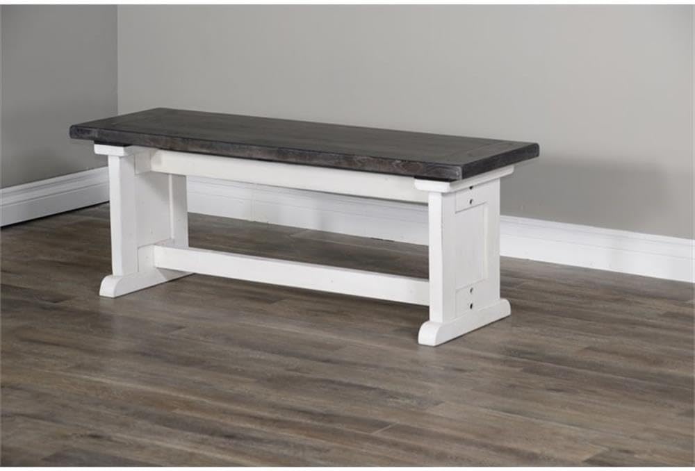 Pemberly Row Wood Breakfast Nook Set, Off White and Dark Brown Finish, Mahogany Base, Hidden Storage Benches, Reversible Design, Two-Toned European Cottage Style Dining Set for Small Spaces