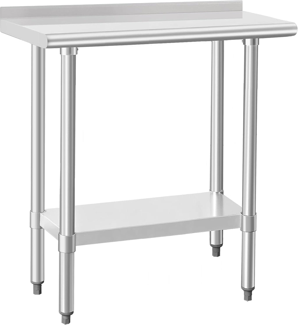 HARDURA Stainless Steel Commercial Work Table Prep Work Metal Table 14×30 Inches with Undershelf and 2' Backsplash Heavy Duty NSF 430 for Kitchen Food Prep