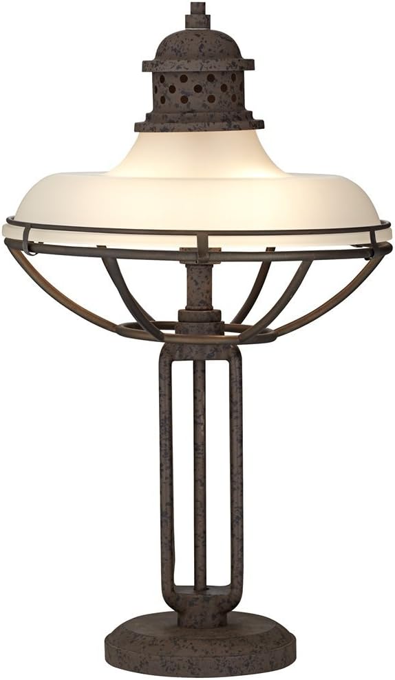 Franklin Iron Works Rustic Farmhouse Industrial Vintage Style Table Lamp Open Cage 26.5' High Rust Bronze Brown Half Dome Glass Shade Decor for Living Room Bedroom House Bedside Nightstand Home